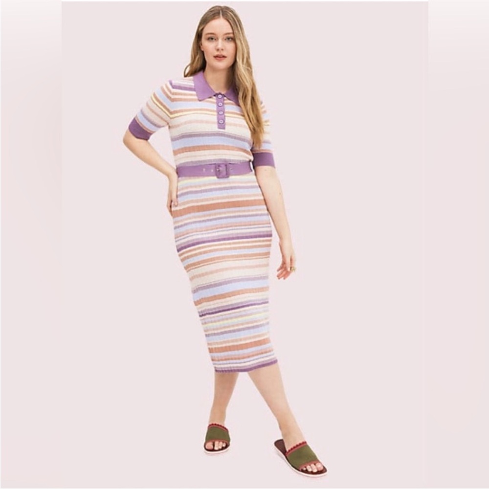 Kate Spade striped knit polo dress with belt- small